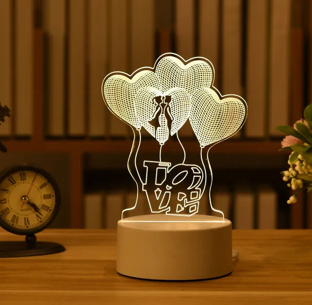 Romantic Love 3D Acrylic Led Lights for Home Children's Night Light Table Lamp Birthday Party Decor Valentine's Day Bedside Lamp