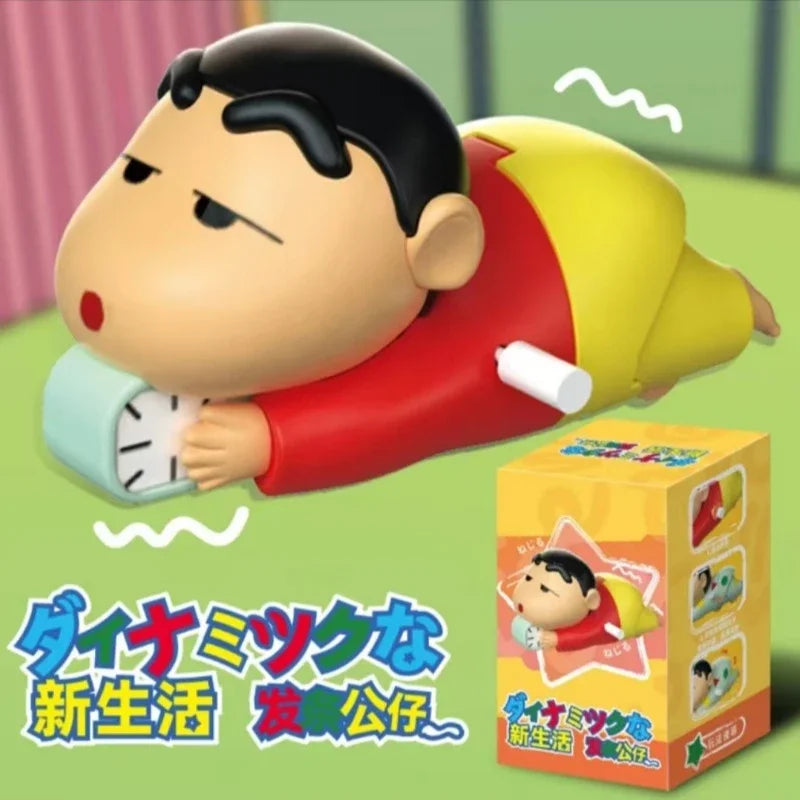 Miniso Kawaii Variety of Crayon Shin-chan Dynamic New Life Series Clockwork Movable Crawling Trendy Anime Figures Ornaments Toys