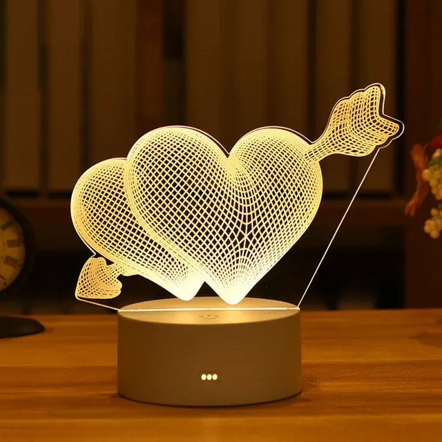 Romantic Love 3D Acrylic Led Lights for Home Children's Night Light Table Lamp Birthday Party Decor Valentine's Day Bedside Lamp