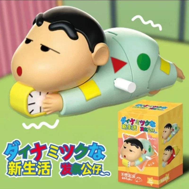 Miniso Kawaii Variety of Crayon Shin-chan Dynamic New Life Series Clockwork Movable Crawling Trendy Anime Figures Ornaments Toys