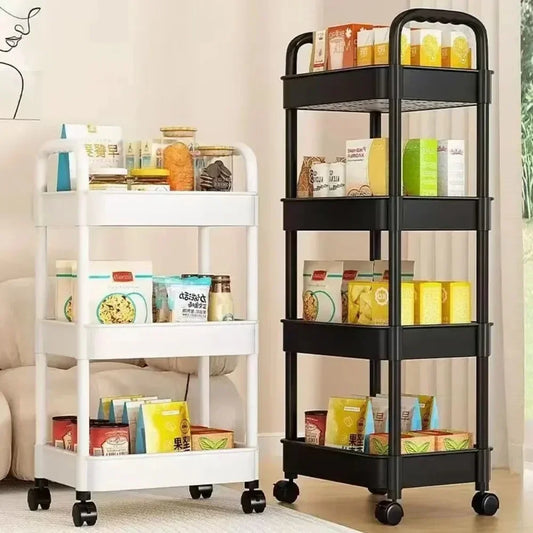 New Multi-Layer Trolley Rack Kitchen Floor Bedroom Baby Snacks Mobile Bathroom Bathroom Storage Rack Shelves Kitchen Storage