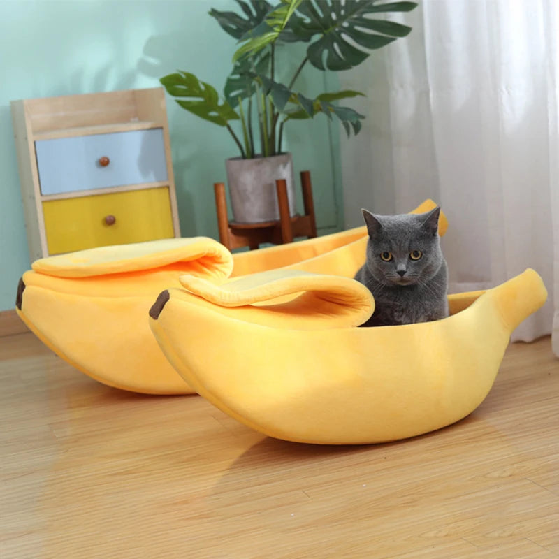 Banana Cat Bed House Funny Cute Cozy Pet Cat Nest Warm Comfort Soft Washable