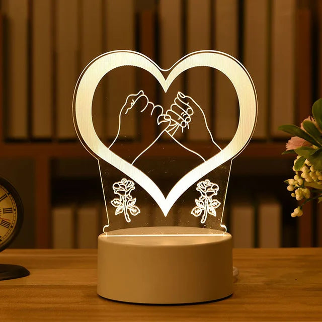 Romantic Love 3D Acrylic Led Lights for Home Children's Night Light Table Lamp Birthday Party Decor Valentine's Day Bedside Lamp