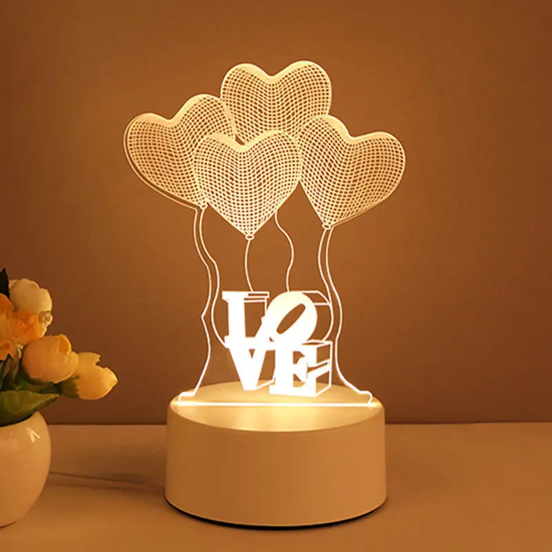 Romantic Love 3D Acrylic Led Lights for Home Children's Night Light Table Lamp Birthday Party Decor Valentine's Day Bedside Lamp