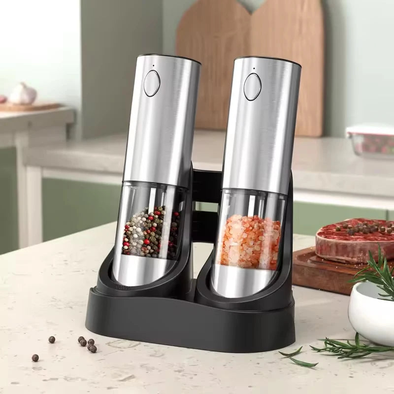 2025 Electric Salt and Pepper Grinders Set Capacity 190ML USB Rechargeable Base Adjustable Coarseness Spice Mill Kitchen Tools