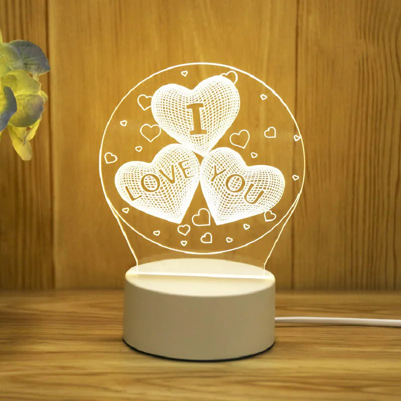 Romantic Love 3D Acrylic Led Lights for Home Children's Night Light Table Lamp Birthday Party Decor Valentine's Day Bedside Lamp