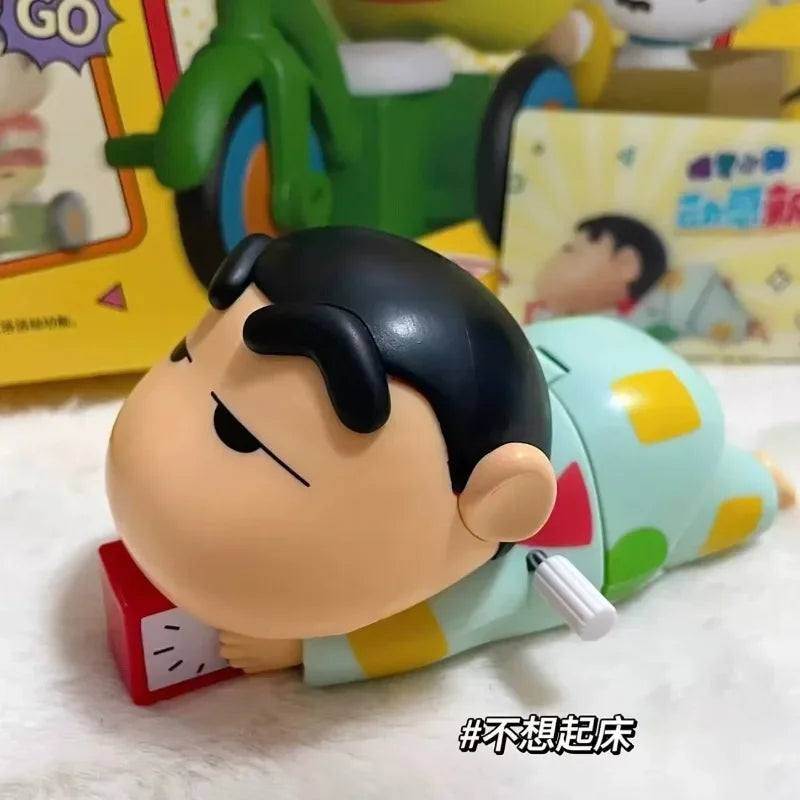 Miniso Kawaii Variety of Crayon Shin-chan Dynamic New Life Series Clockwork Movable Crawling Trendy Anime Figures Ornaments Toys