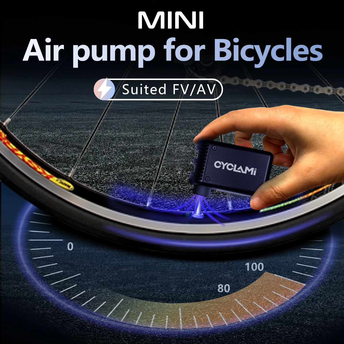 CYCLAMI Small Mini Portable E-Pump for Bicycle Cordless Air Inflator Presta Schrader Valve Pump Cycling MTB Bike Accessories