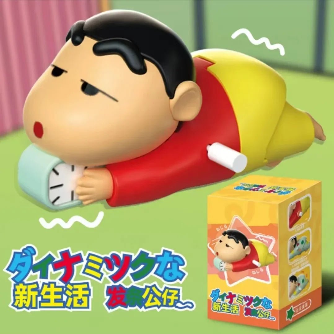 Miniso Kawaii Variety of Crayon Shin-chan Dynamic New Life Series Clockwork Movable Crawling Trendy Anime Figures Ornaments Toys