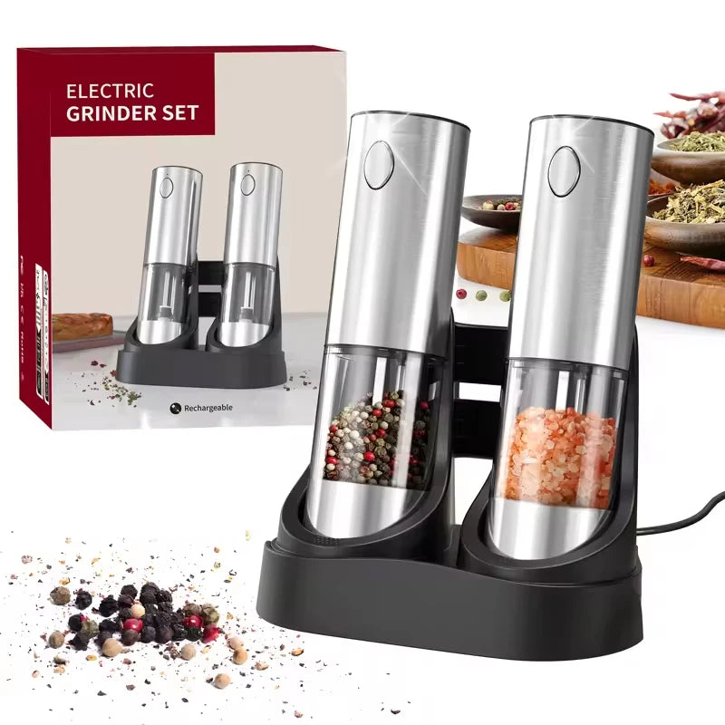 2025 Electric Salt and Pepper Grinders Set Capacity 190ML USB Rechargeable Base Adjustable Coarseness Spice Mill Kitchen Tools