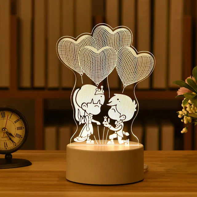 Romantic Love 3D Acrylic Led Lights for Home Children's Night Light Table Lamp Birthday Party Decor Valentine's Day Bedside Lamp