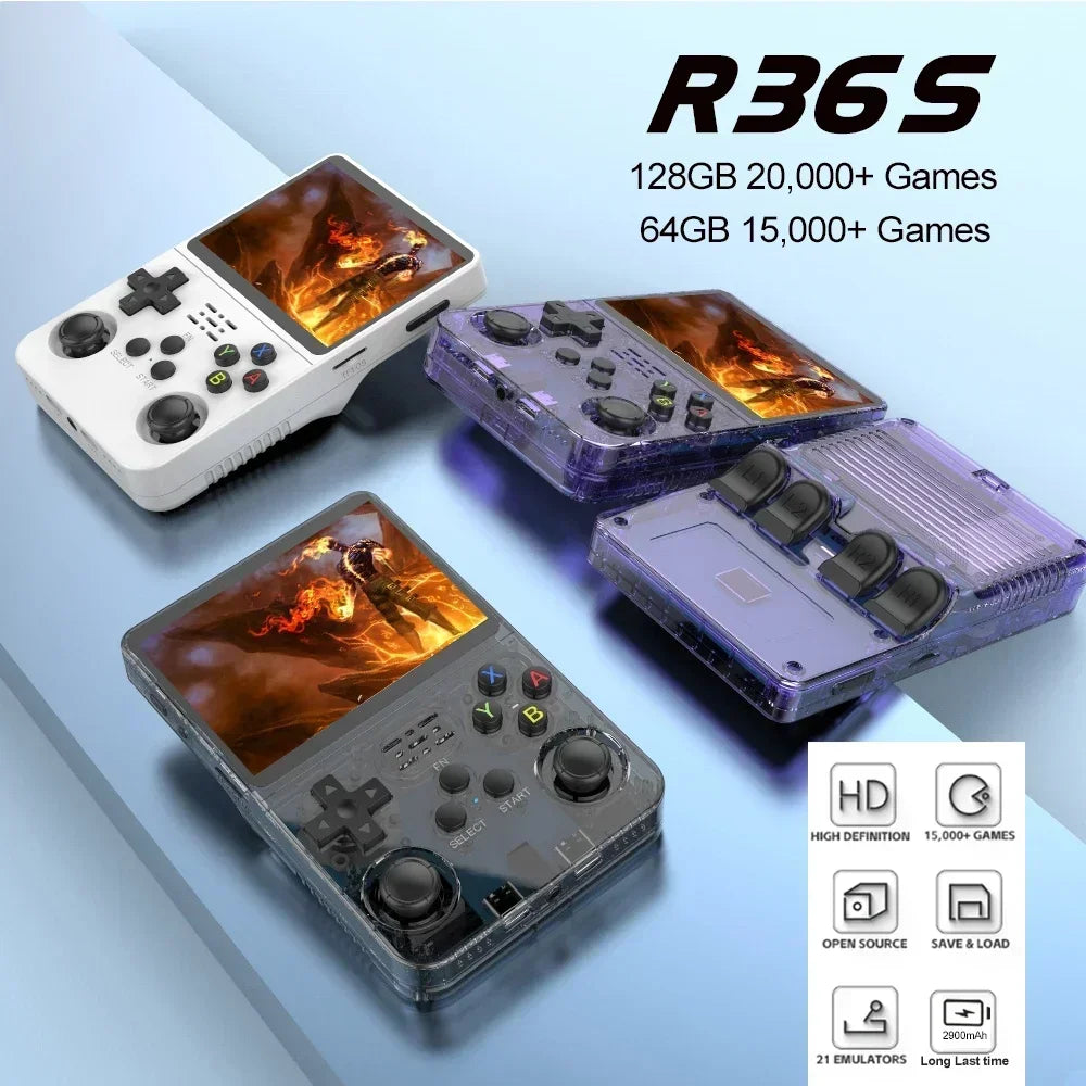 Open Source R36S Retro Handheld Video Game Console Linux System 3.5 Inch IPS Screen Portable Pocket Video Player 64GB 128G Games