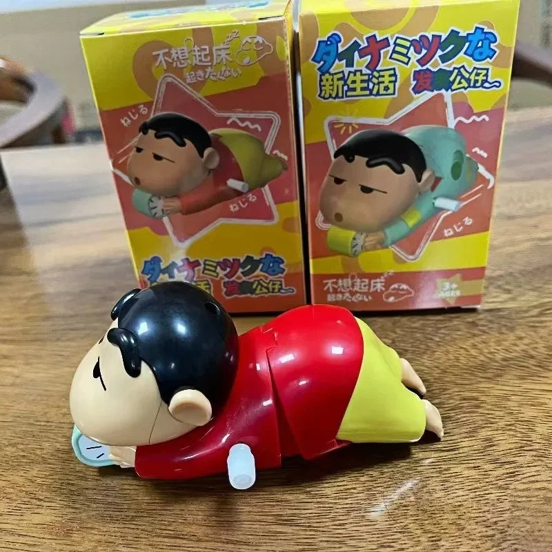 Miniso Kawaii Variety of Crayon Shin-chan Dynamic New Life Series Clockwork Movable Crawling Trendy Anime Figures Ornaments Toys