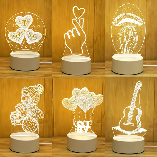 Romantic Love 3D Acrylic Led Lights for Home Children's Night Light Table Lamp Birthday Party Decor Valentine's Day Bedside Lamp